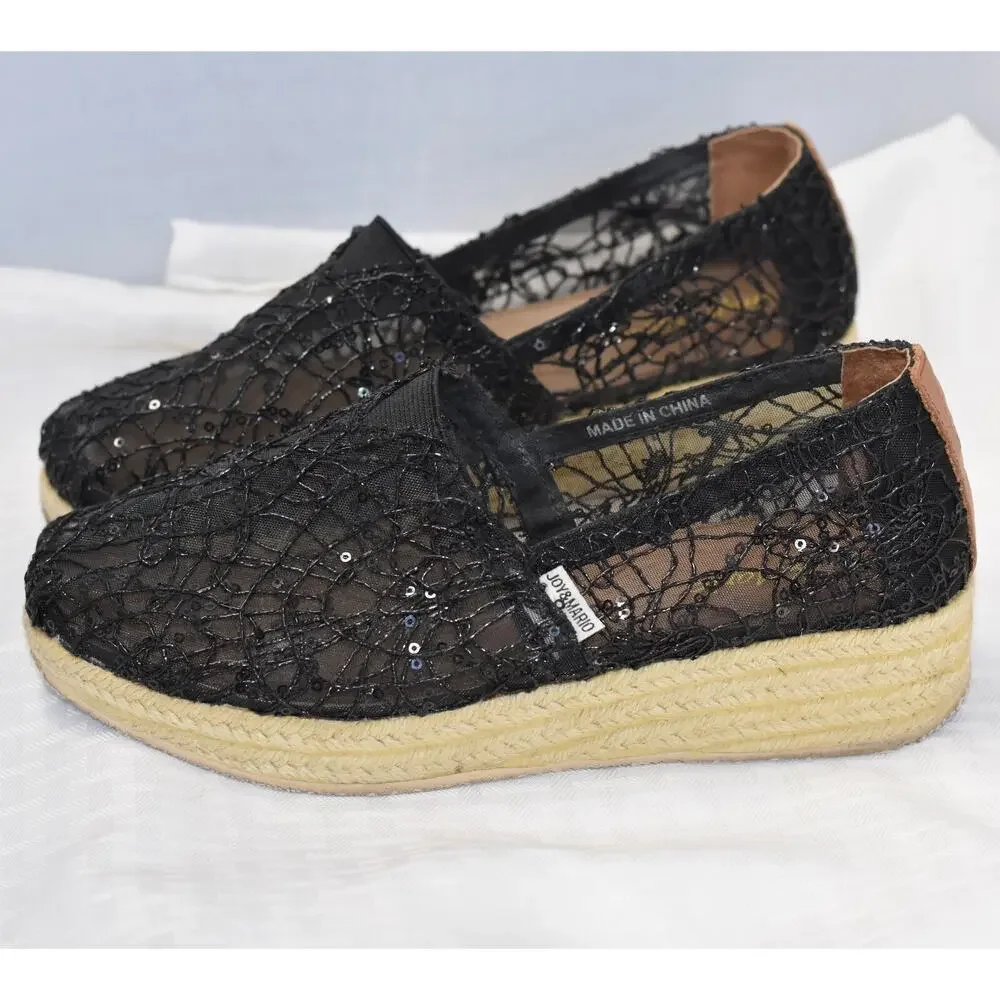 JOY & MARIO Mesh Sequin Espadrilles Wedge Heel Platform Shoes Size 7